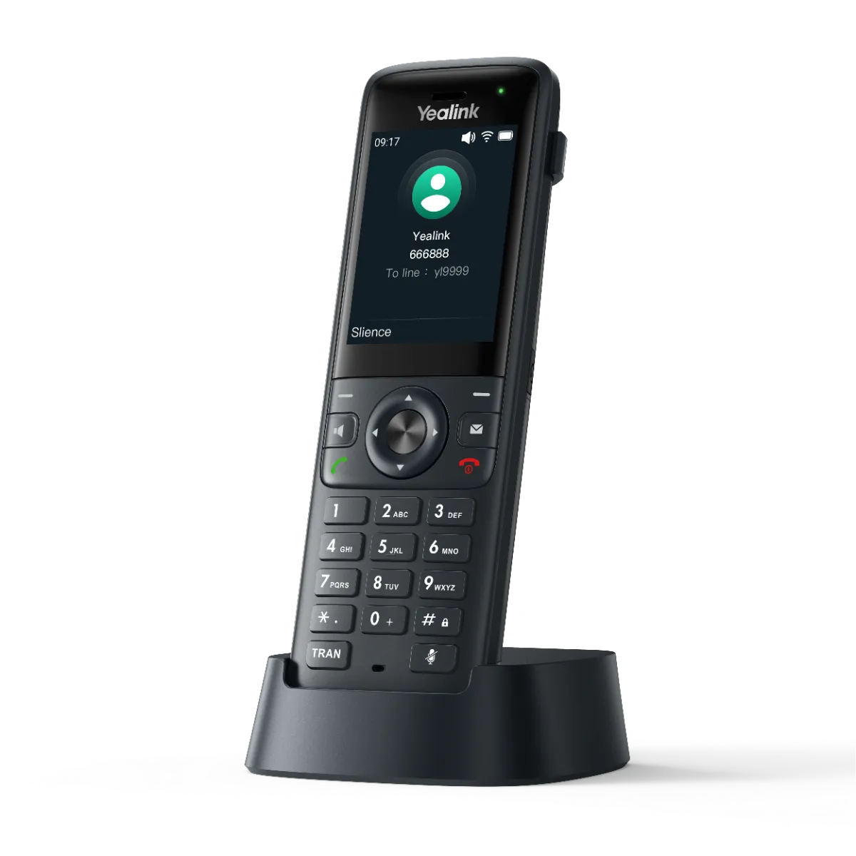 Yealink AX83H zboku – tenké Wi-Fi slúchadlo v nabíjacej kolíske
