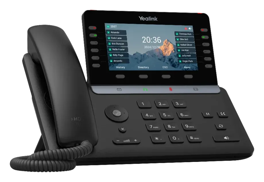 Yealink SIP-T85W zboku – skrytý pánt displeja a tenký profil