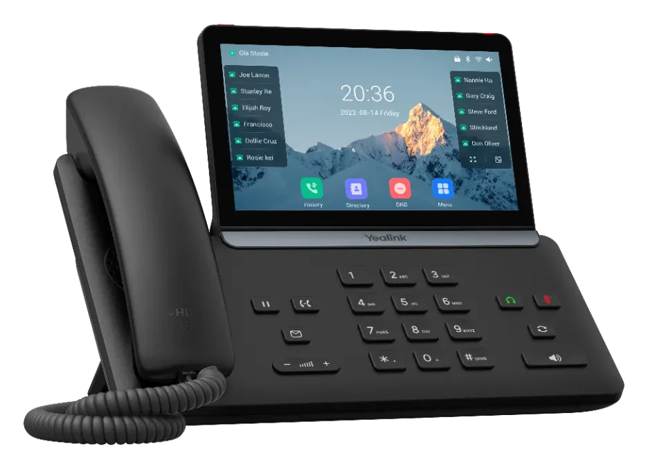 Yealink SIP-T87W zboku – sklopený displej a tenké telo telefónu