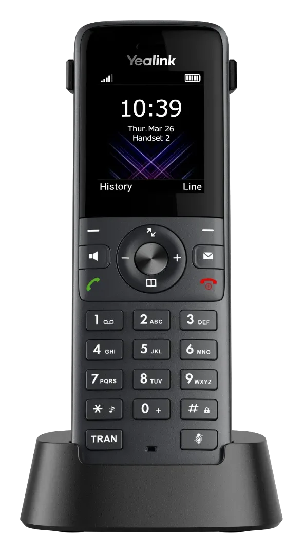 Yealink W73P – DECT slúchadlo W73H v nabíjacej kolíske, pohľad spredu